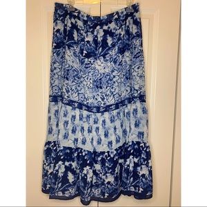 M Collection Blue Bohemian Floral Maxi Skirt